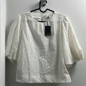 NWT Joe’s Jeans Lorraine Eyelet Puff Sleeve Top, White, Size XS